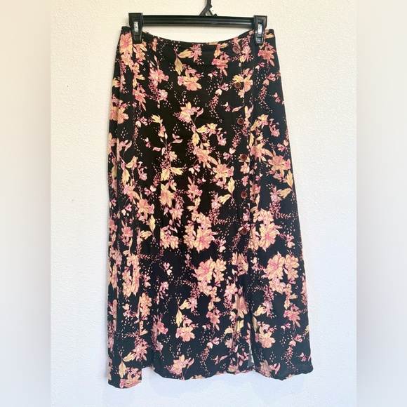 Free People Retro Love Floral Midi Skirt Button Front Slit Boho Size 6 - Picture 2 of 6